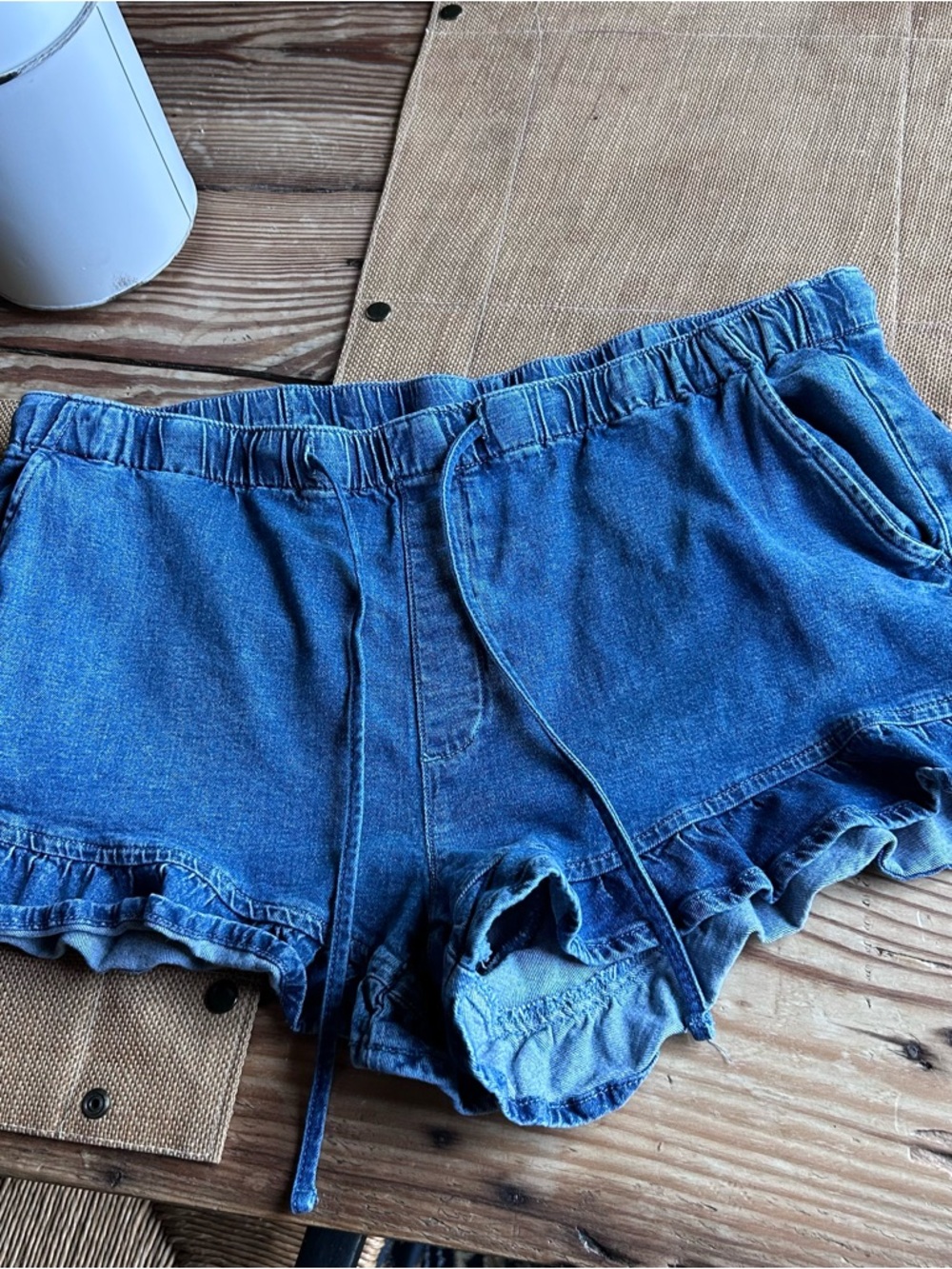 American Eagle Outfitters Blue Ruffle-Hem Denim Shorts